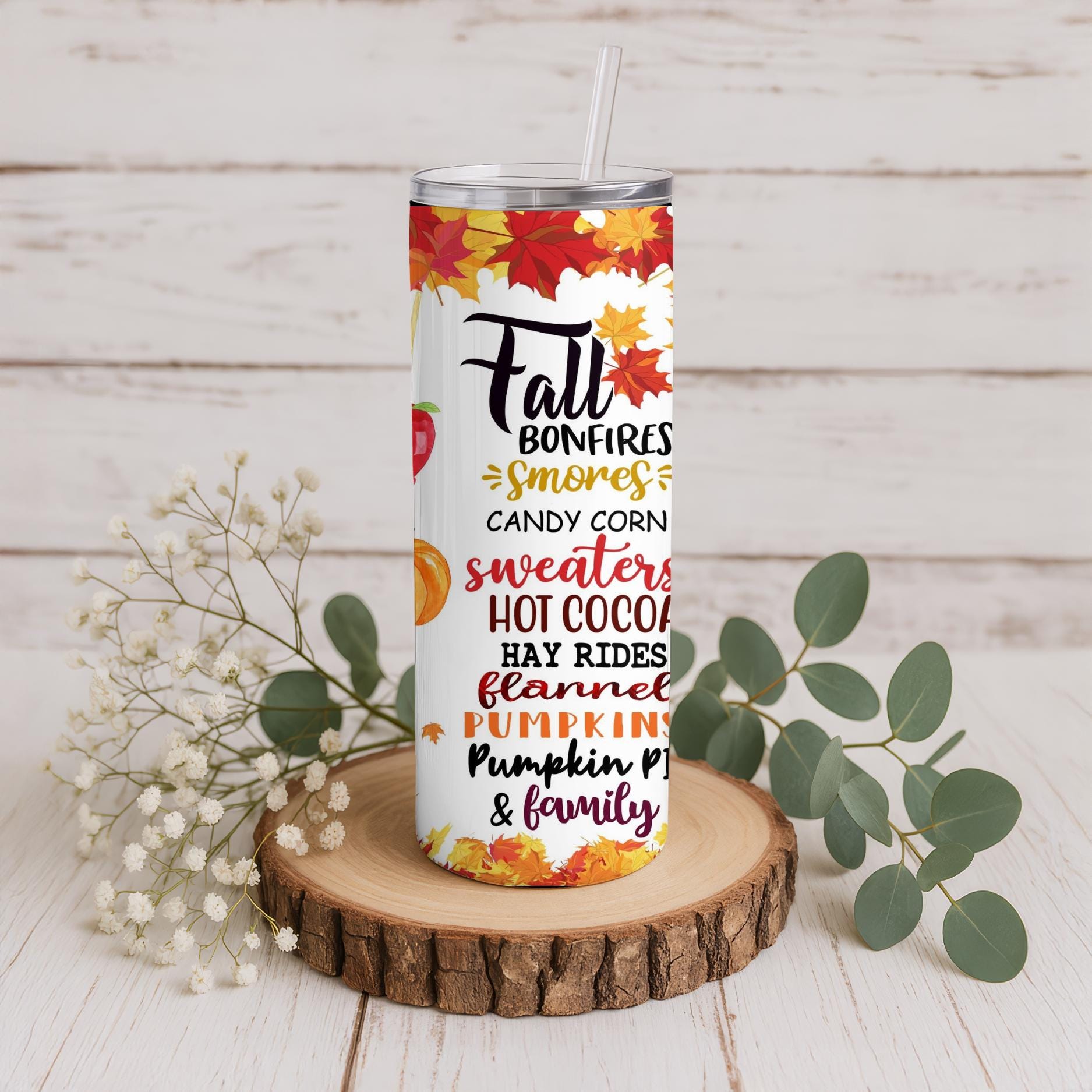 20oz Stainless Steel Autumn Tumbler with Lid  Straw  Fall-Inspired Drinkware