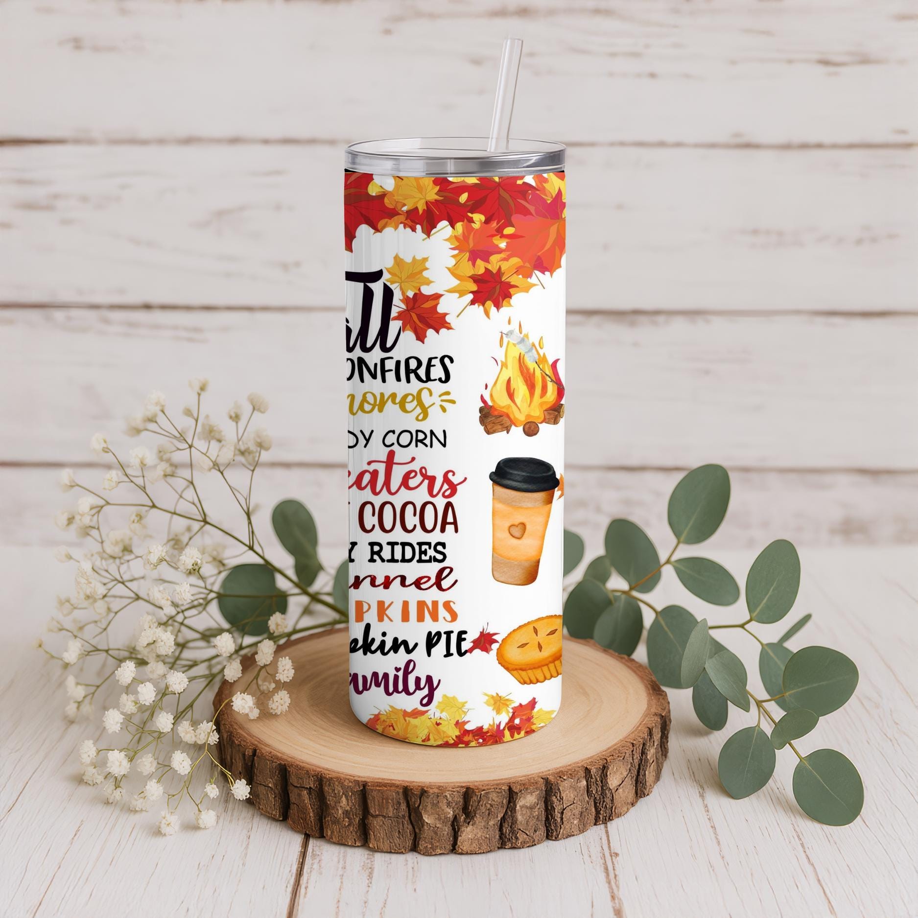 20oz Stainless Steel Autumn Tumbler with Lid  Straw  Fall-Inspired Drinkware