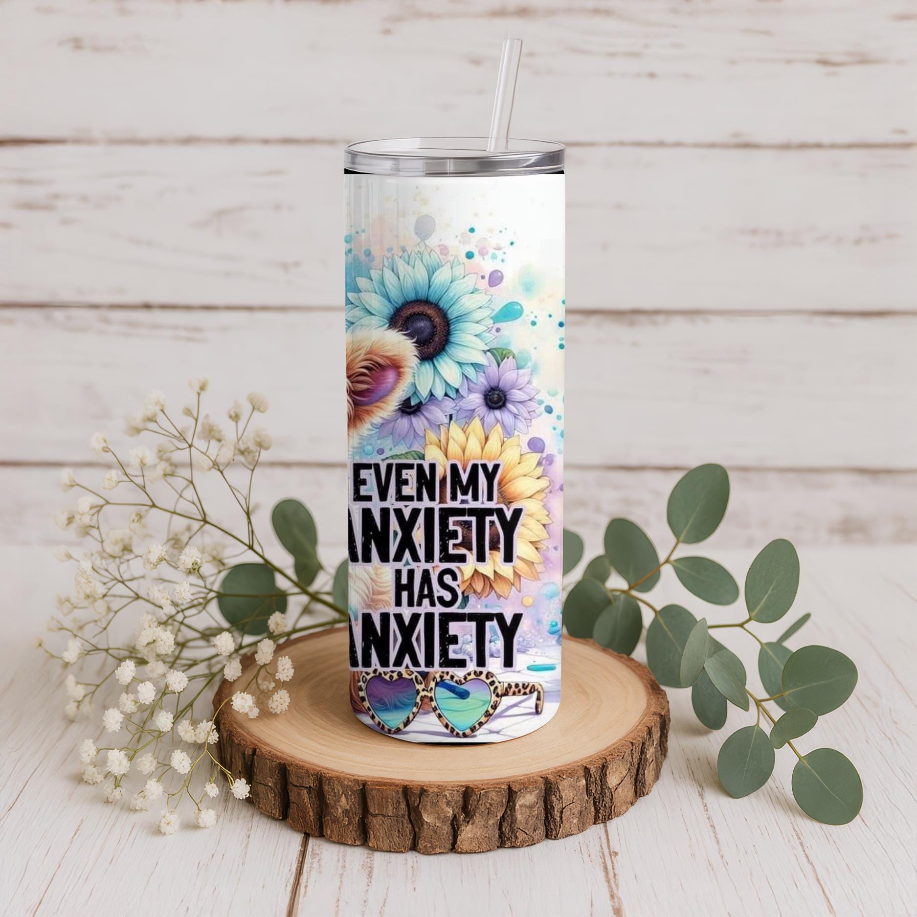 Anxiety Cow Tumbler: 20oz Insulated Stainless Steel Cup with Straw