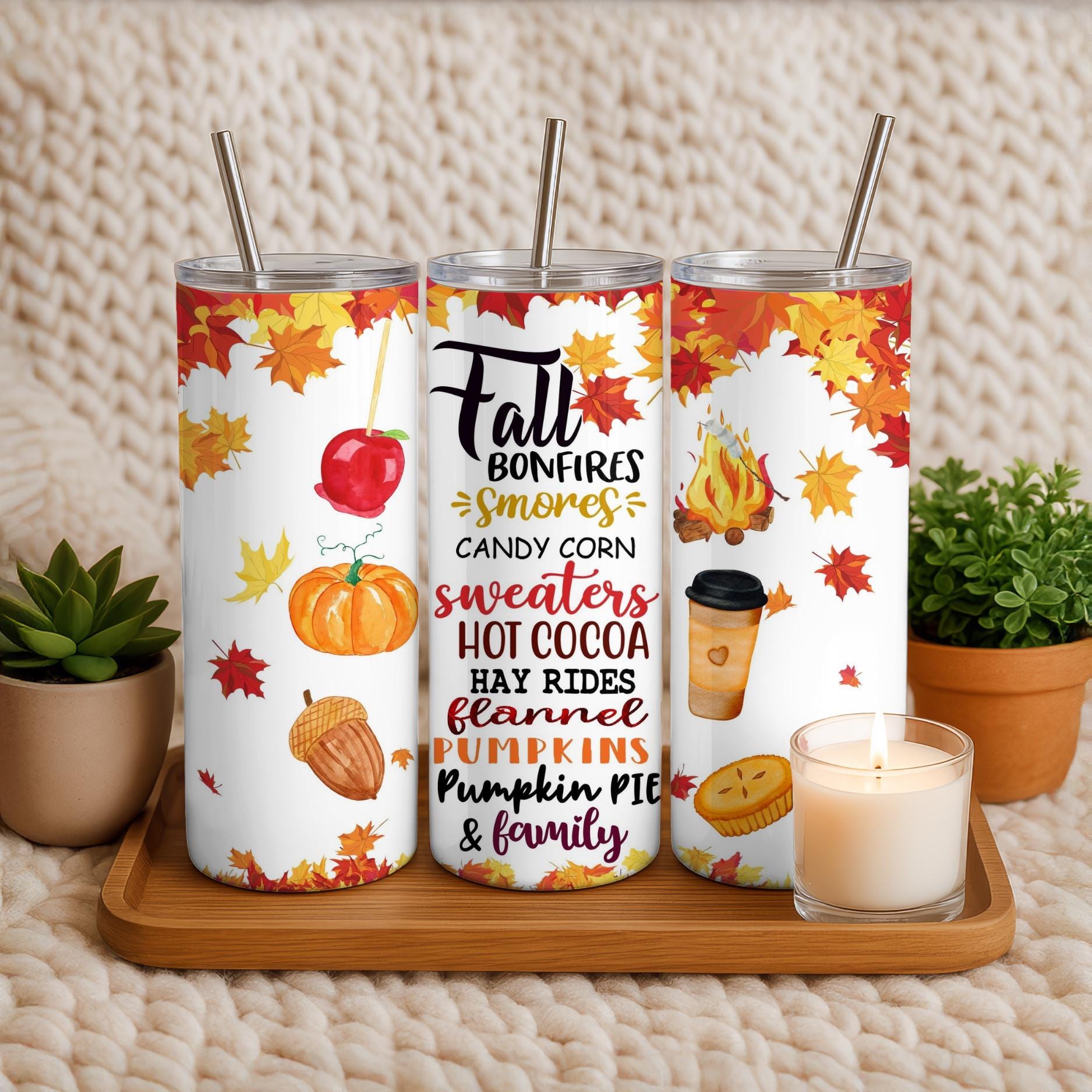 20oz Stainless Steel Autumn Tumbler with Lid  Straw  Fall-Inspired Drinkware